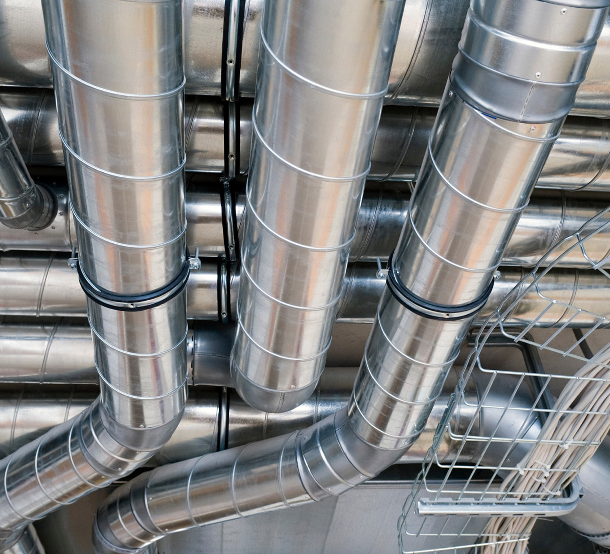 Image of spiral ducting running above head-height.
